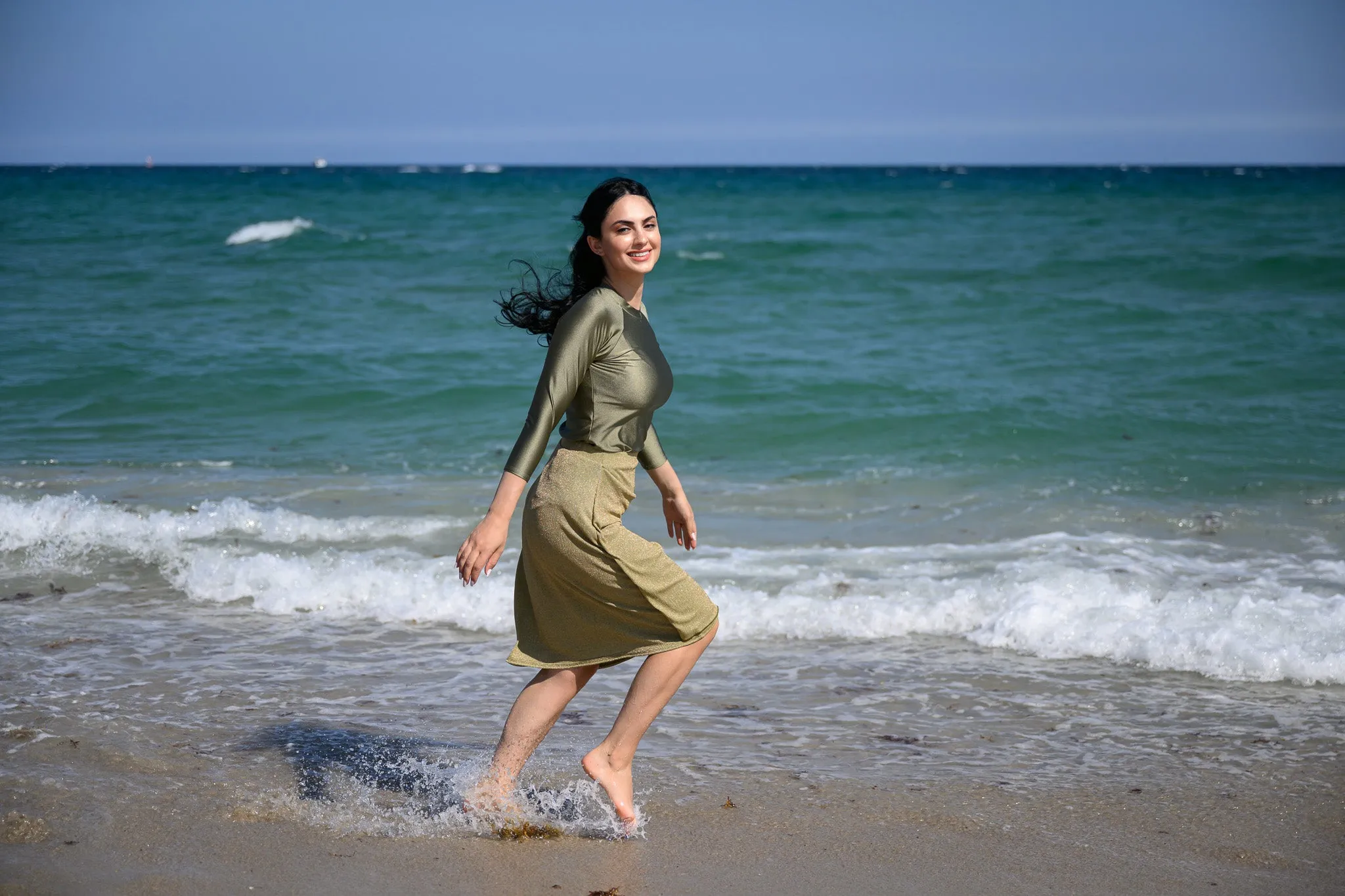 Shiny Wrap Swim Skirt
