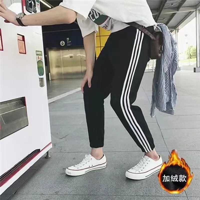 Sporty Men Loose Ankle-Length Casual Thick Slim-Fit Plus Size Korean Pants