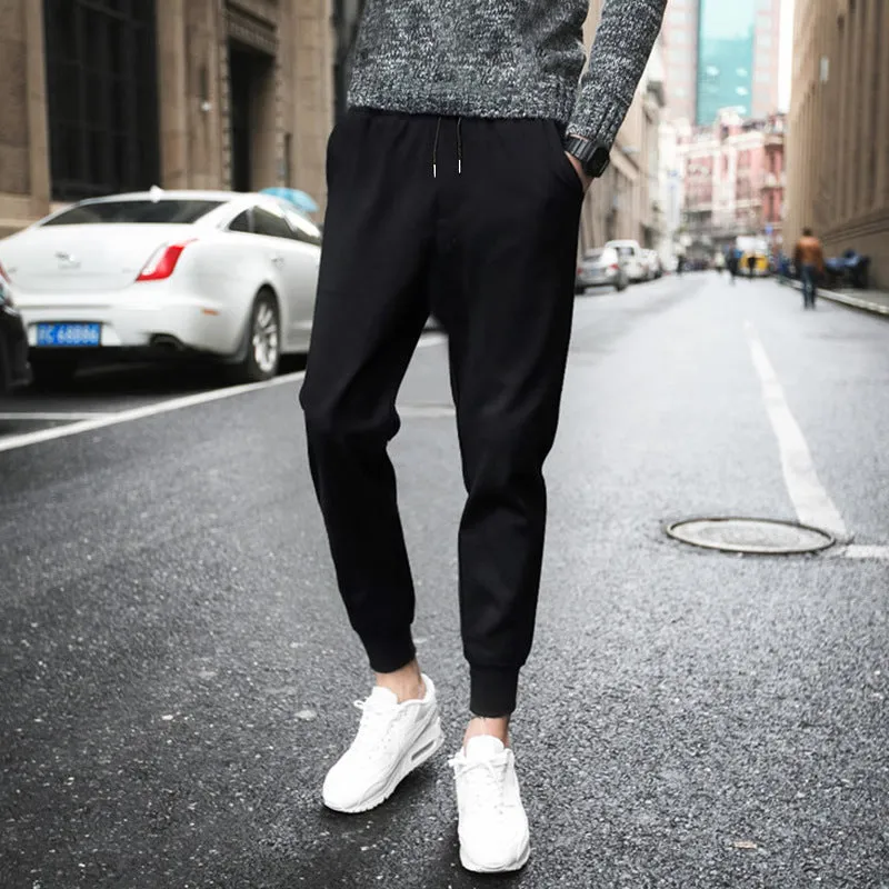Sporty Men Loose Ankle-Length Casual Thick Slim-Fit Plus Size Korean Pants