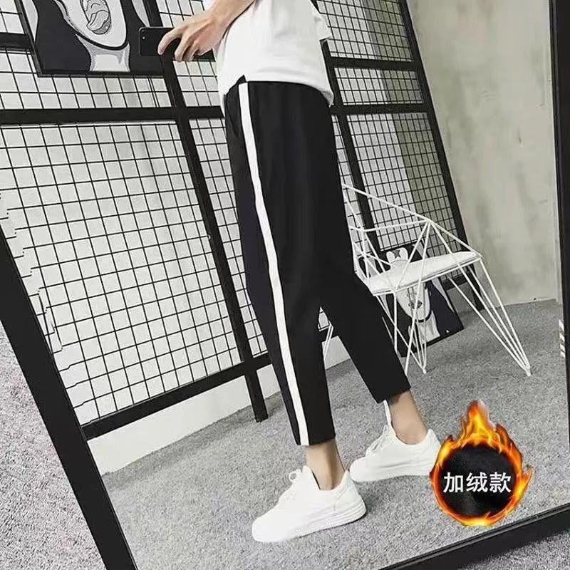Sporty Men Loose Ankle-Length Casual Thick Slim-Fit Plus Size Korean Pants