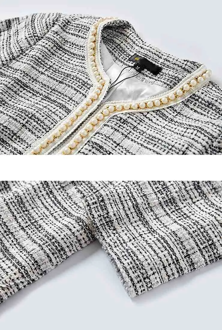 Striped Mid-length Cardigan With Pearl