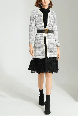 Striped Mid-length Cardigan With Pearl
