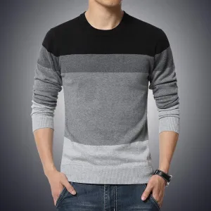 Sweater Casual Pullover Men Autumn Round Neck Patchwork Knitted Brand Male Sweaters
