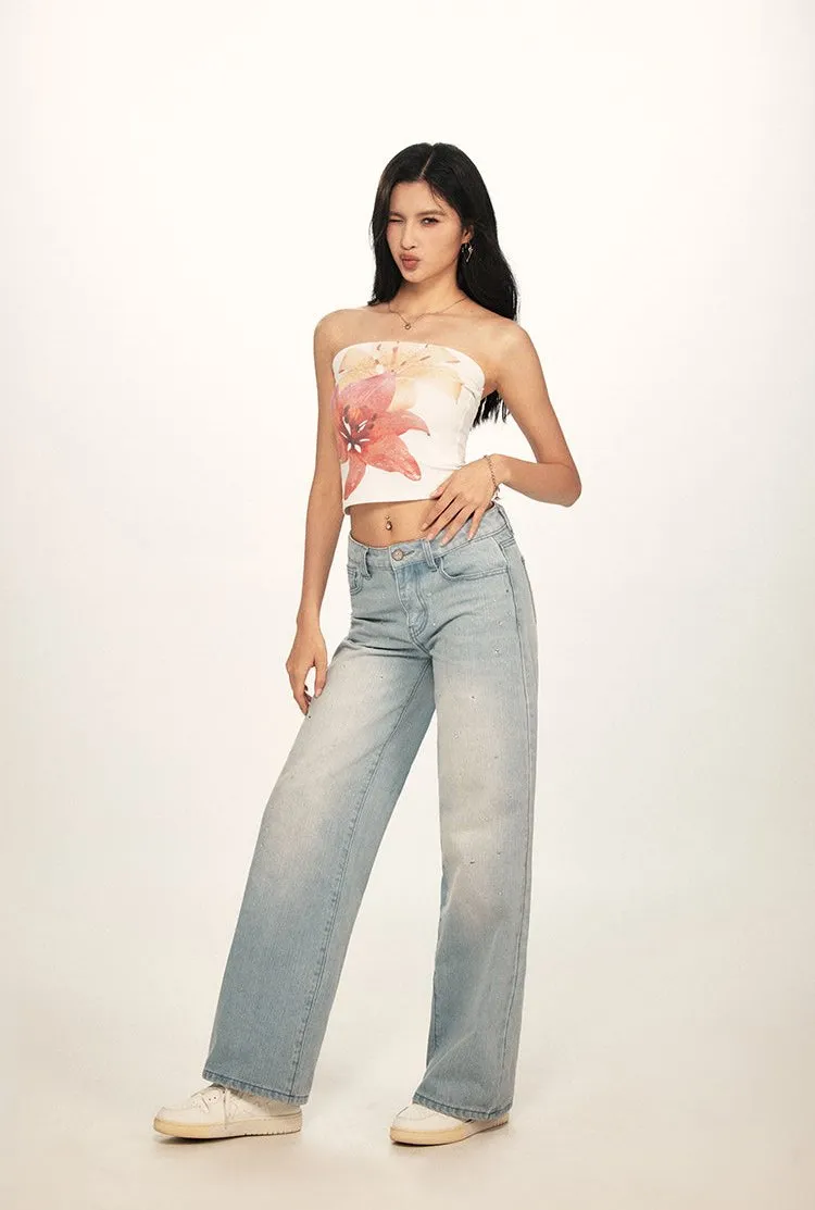 Tropical Floral Print Cropped Tube Top