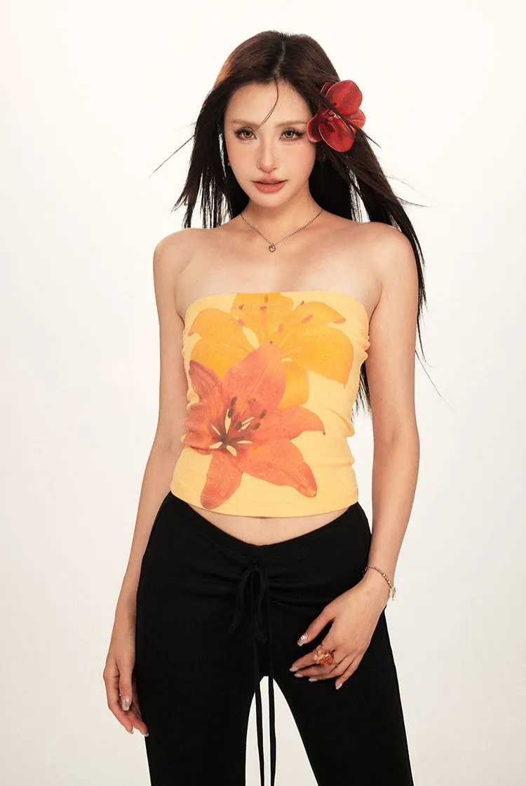 Tropical Floral Print Cropped Tube Top