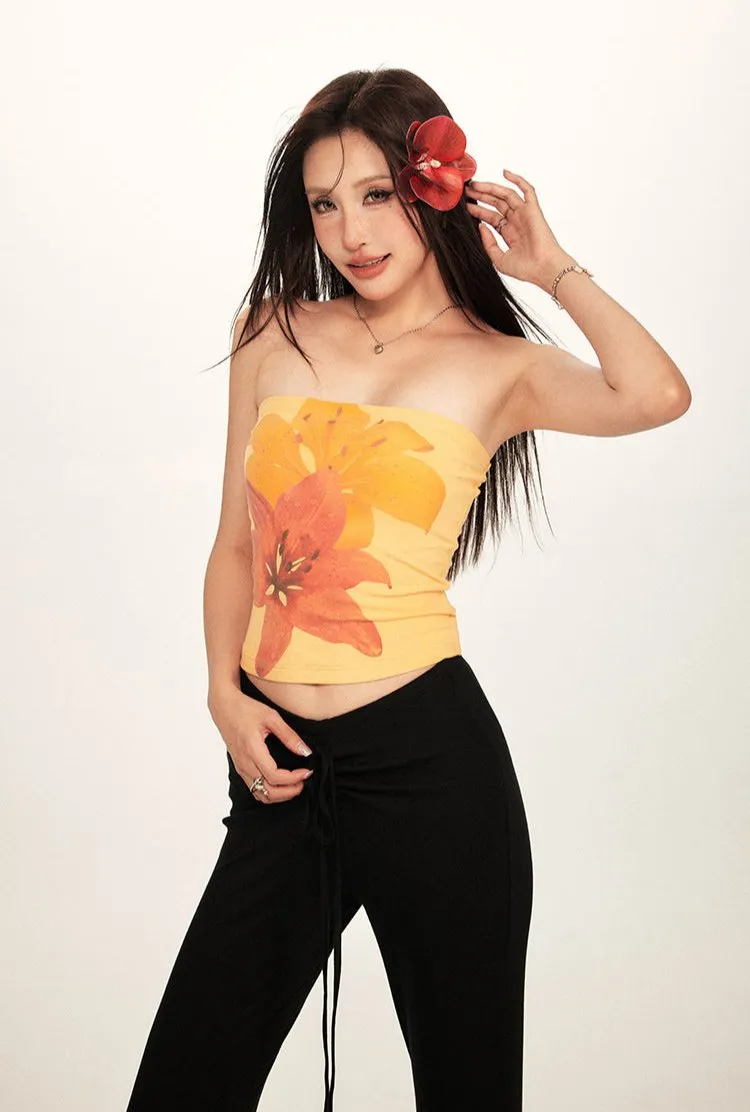 Tropical Floral Print Cropped Tube Top