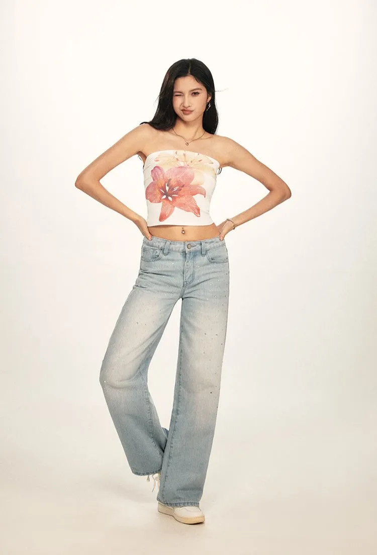 Tropical Floral Print Cropped Tube Top