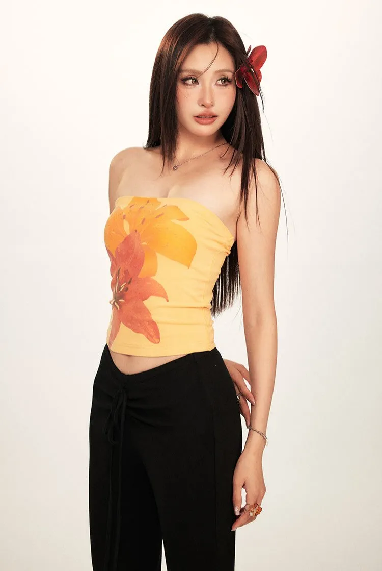Tropical Floral Print Cropped Tube Top