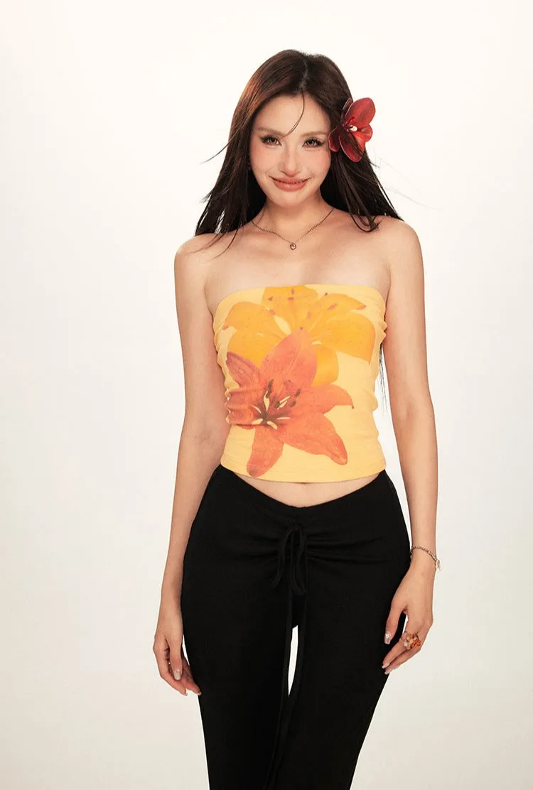 Tropical Floral Print Cropped Tube Top
