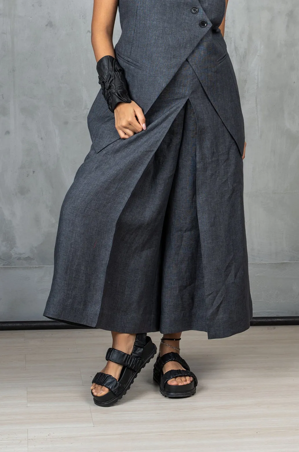 Wide Leg Organic Linen Skirt Pants