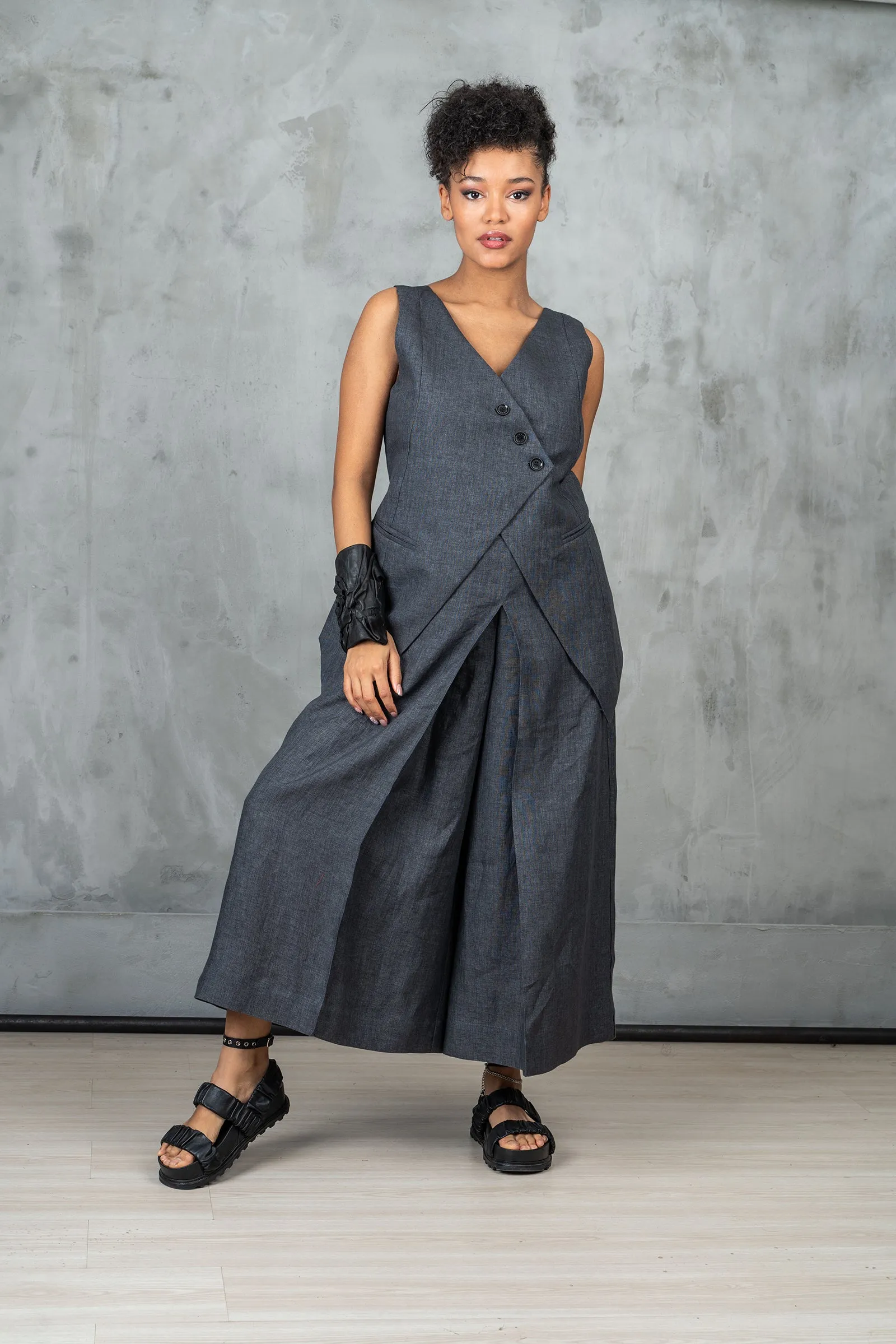 Wide Leg Organic Linen Skirt Pants