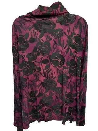 Women's Plum-Cowl Neck Floral Top